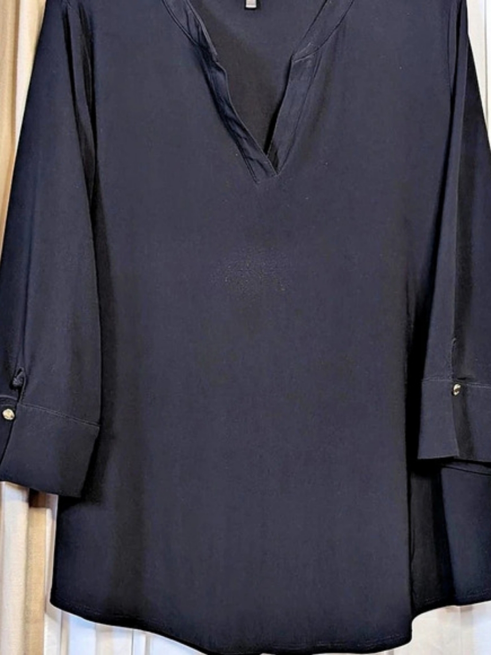 Anne Klein Split-Neck Long-Sleeve Tunic Black 1X